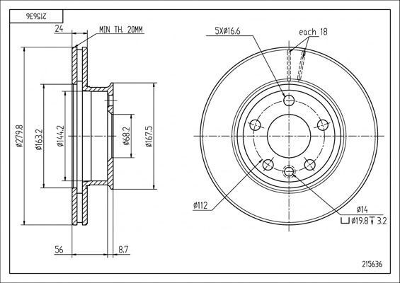 диск тормозной пер. VW T4 (90-03) (280mmx24mm)  (HART)