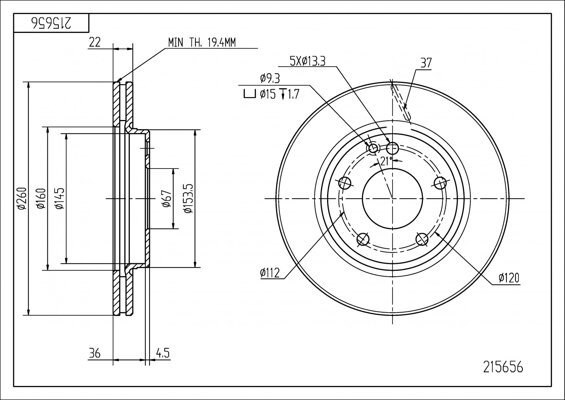 диск тормозной пер. MB A-Class W168  (d260x22) (97-04)  (HART)