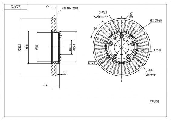 диск тормозной пер. Mazda 6 GG, GY 02-> (d283x25mm)  (HART)