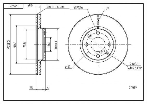 диск тормозной пер. Renault Megane I, Kangoo I, Symbol (259mm21mm)  (HART)
