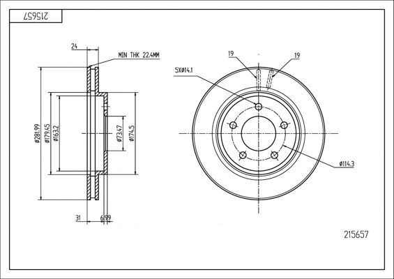 диск тормозной пер. Chrysler Voyager, Dodge Caravan <-01 (d282x24mm)  (HART)