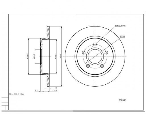 диск тормозной зад. Ford Focus III (271mm11mm)  (HART)