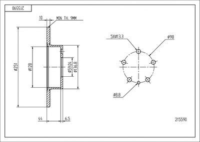 диск тормозной зад. Alfa Romeo 147, 156, 164 (d251x10mm)  (HART)