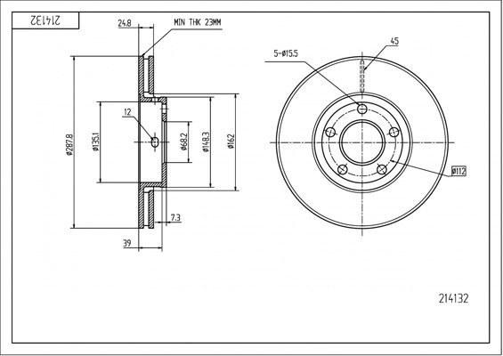 диск тормозной пер. Audi 100 C4 (288mmx25mm) (HART)