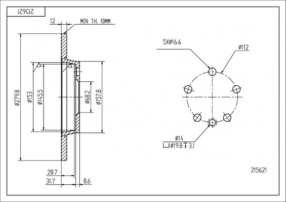 диск тормозной зад. VW T-4 2.5 (65-75 kwt) (96-03) (280mmx12mm)  (HART)