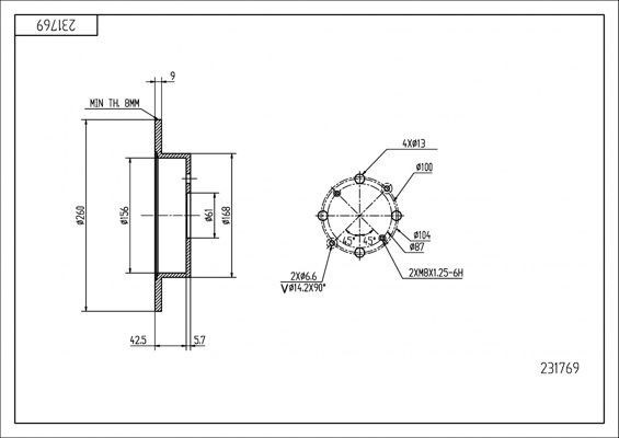 диск тормозной зад. Honda Civic 97-> (d260x10mm)  (HART)