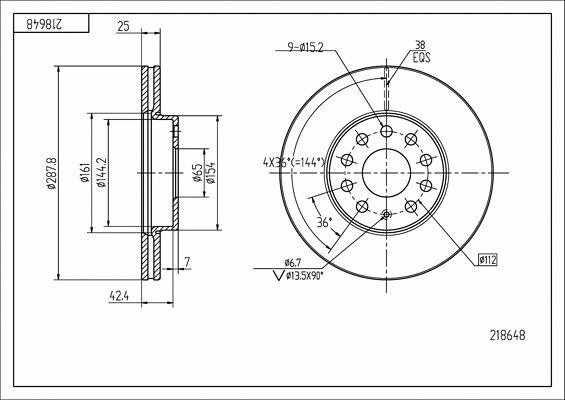 диск тормозной пер. VW Caddy III,IV/Golf V/VI/VII (288mmx25mm)  (HART)