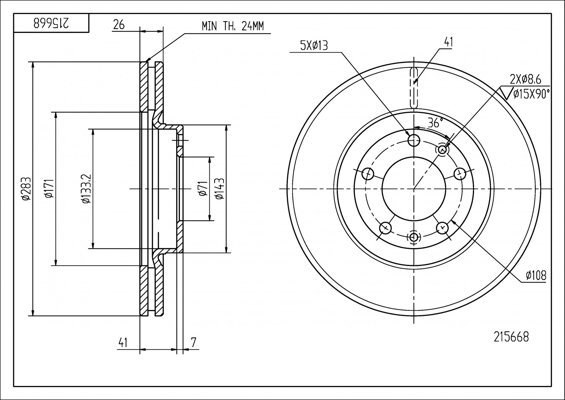 диск тормозной пер. Audi 100 C3/C4, A4 B5, A6 C4 (288mmx15mm)  (HART)