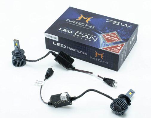 лампа LED H7 12V-24V MICHI Can 75W 5500K 5300L с обманкой радиатор с вентилятором