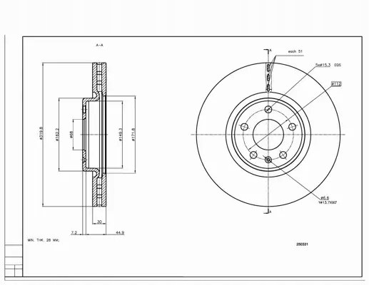 диск тормозной пер. Audi A4 B8, A6 C7 (d320x30mm) 07->  (HART)