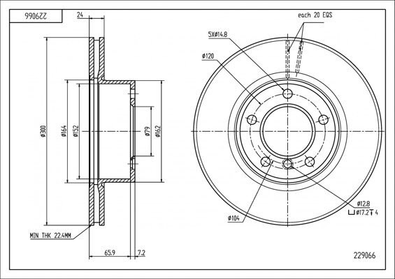 диск тормозной пер. BMW 1 (E81), 3 (E90) (300x24mm)  (HART)