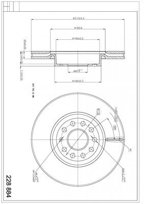 диск тормозной пер. VW Passat B6/CC/B7/B8  (312mmx25mm)  (HART)