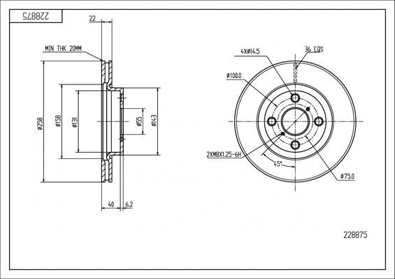 диск тормозной пер. Toyota Yaris 06-> (d258x22mm)  (HART)