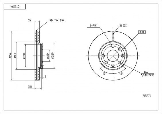 диск тормозной пер. Opel Astra G (98-10), (256mmx24mm)  (HART)