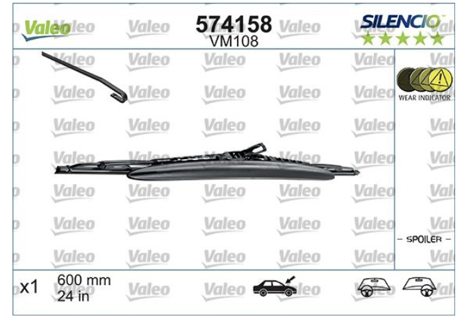 Склоочисник VALEO SILENCIO CONVENTIONAL / каркасний / 600 мм. / + спойлер /