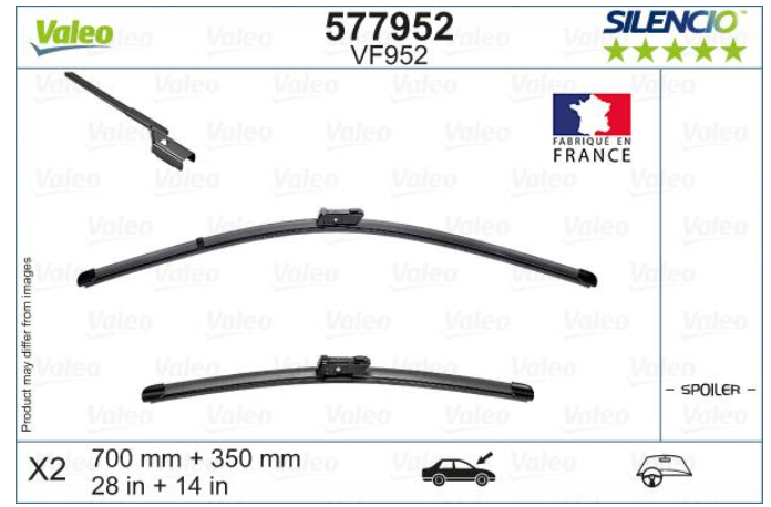 Комплект склоочисників SILENCIO FLAT BLADE SET / безкаркасні / 700 • 350 мм. / + спойлер / 577952 - зображення 1