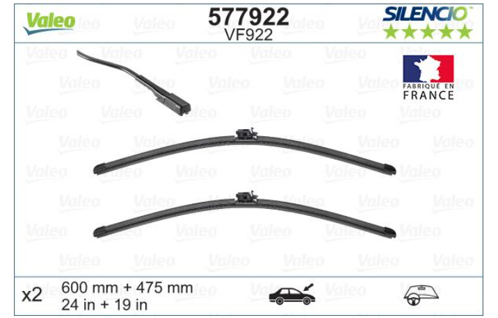 Комплект склоочисників SILENCIO FLAT BLADE SET / безкаркасні / 600 • 475 мм. / + спойлер /