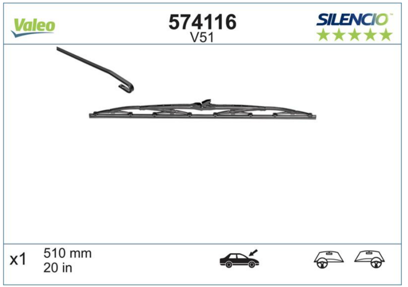 Стеклоочиститель VALEO SILENCIO CONVENTIONAL/каркасный/510 мм. /