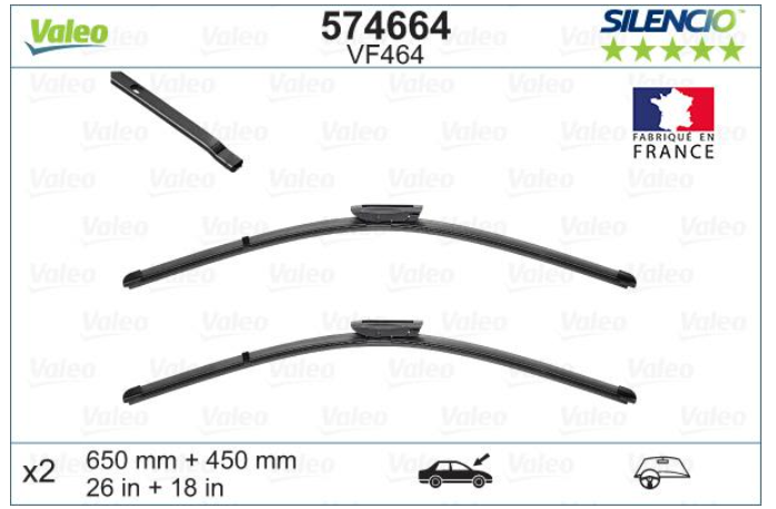 Комплект склоочисників SILENCIO FLAT BLADE SET / безкаркасні / 650 • 450 мм. / + спойлер /