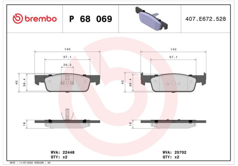 Гальмівні колодки дискові P68 069 - зображення 1