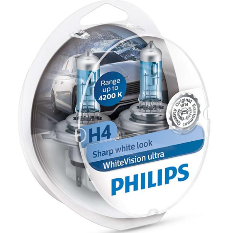 лампа H4 12V 60/55 (43) PHILIPS White Vision Ultra +60% 4200K (2шт)
