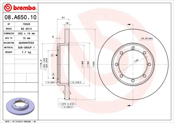 Гальмівний диск 08.A650.10 - зображення 1