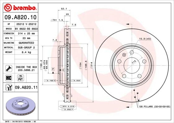 Гальмівний диск 09.A820.11 - зображення 1