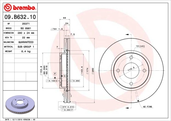 Гальмівний диск 09.B632.10 - зображення 1