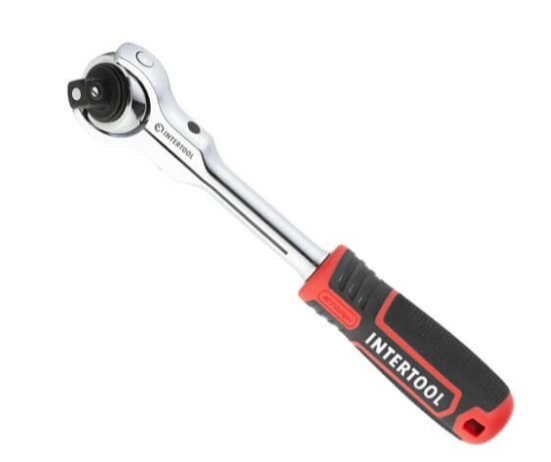 трещетка с квадратом   1/2" 72 зуба 250 мм CrV Intertool Storm  шарнирная (360°) ET-8009 - зображення 1