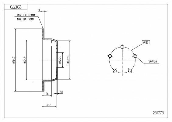 диск тормозной зад. Jeep Grand Cherokee, Cherokee 84-> (d305x10mm)  (HART)