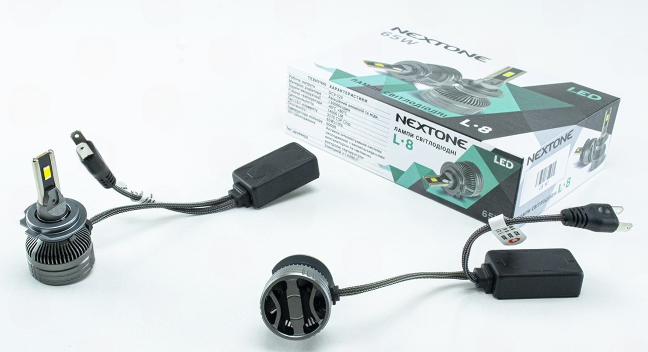 лампа LED H7 12V-24V 65W Nextone L8 6000K 14000 CAN BUS радіатор із вентилят. Nextone LED L8 H7 - зображення 1