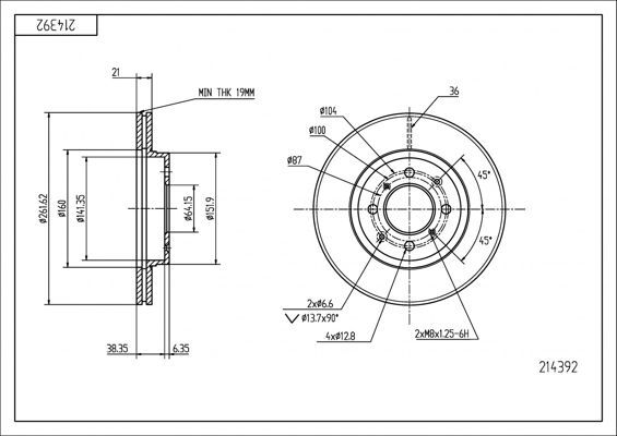диск тормозной пер. Honda Civic, Jazz, City 89-> (d262x21mm)  (HART)