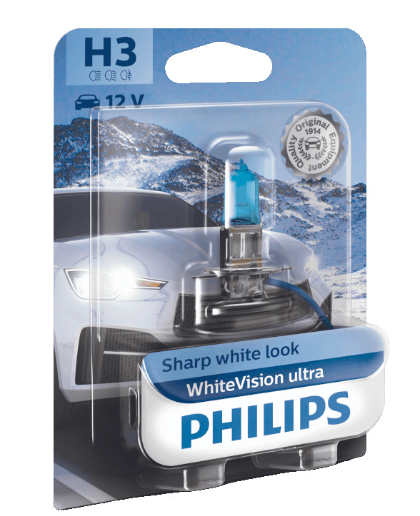 лампа H3 12V 55 W  PHILIPS White Vision +60% 4300K 12336WVUB1 - зображення 1