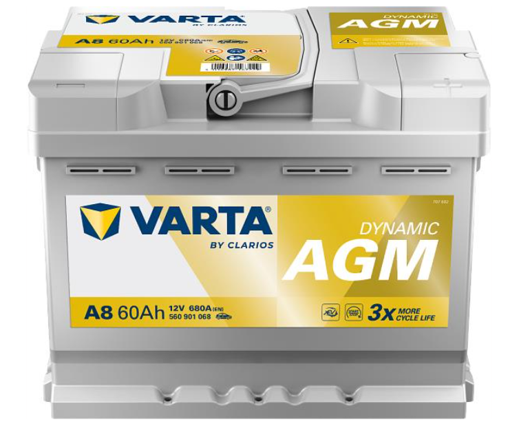 VARTA SILVER DYNAMIC AGM 60Ah, EN 680, правый "+" 242x175x190 (ДхШхВ) START-STOP | 6СТ-60 АзЕ (D52)