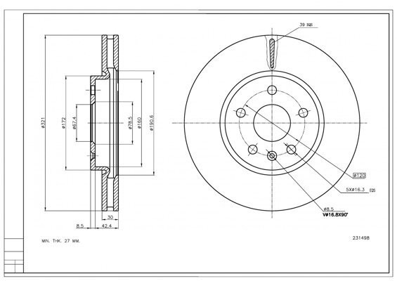 диск тормозной пер. Opel Insignia A, Chevrolet Malibu (d321x30mm)  (HART) 231 498 - зображення 1
