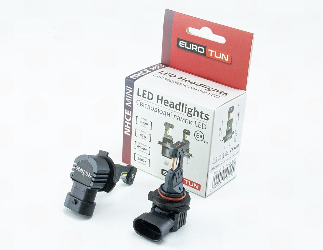 лампа LED HB3 12V-24V  50W EUROTUN NHСE 6500L 6500K радиатор ET-NHСE-9005 - зображення 1