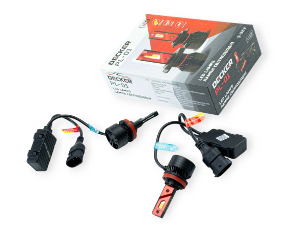 лампа LED H8/H9/H11/H16 12V-24V PL-01 45W 5000K 10000L радиатор c вентилятором PL-01 H11 Decker LED - зображення 1