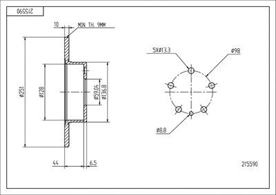 диск тормозной зад. Alfa Romeo 147, 156, 164 (d251x10mm)  (HART)