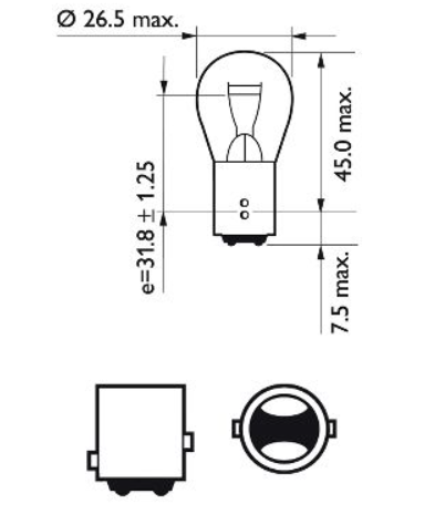 лампа A 12V P21/5W BAY15d PHILIPS VP+60% (пара) 12499VPB2 - зображення 3