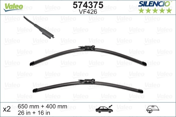 Комплект склоочисників SILENCIO FLAT BLADE SET / безкаркасні / 650 • 400 мм. / + спойлер /