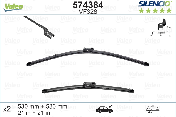 Комплект склоочисників SILENCIO FLAT BLADE SET / безкаркасні / 530 • 530 мм. / + спойлер /