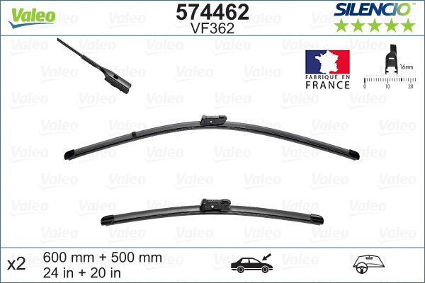 Комплект склоочисників SILENCIO FLAT BLADE SET / безкаркасні / 600 • 500 мм. / + спойлер / 574462 - зображення 2