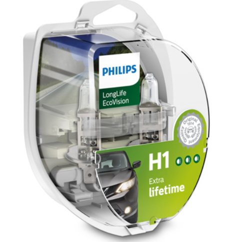 лампа  H1 12V 55 W PHILIPS Long Life EcoVision (2шт)