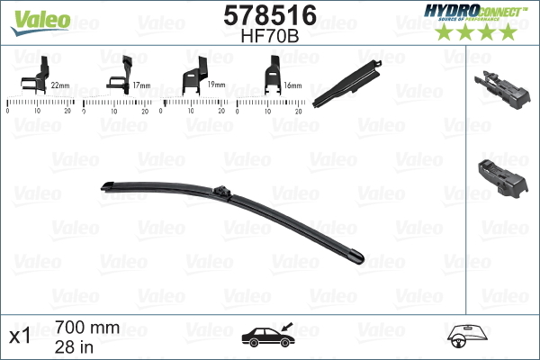 Склоочисник VALEO HYDROCONNECT / безкаркасний / 700 мм. / 578516 - зображення 1