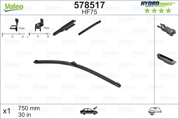 Склоочисник VALEO HYDROCONNECT / безкаркасний / 750 мм. /