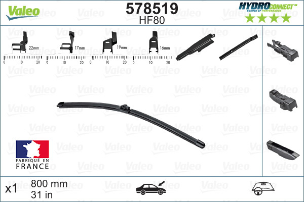 Склоочисник VALEO HYDROCONNECT / безкаркасний / 800 мм. / 578519 - зображення 2