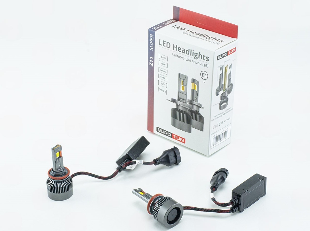 лампа LED H8/H9/H11/H16 12V-24V 120W EUROTUN Z11 20000L 6500K CAN BUS радиатор с вентилят. ET-Z11-H11 - зображення 1