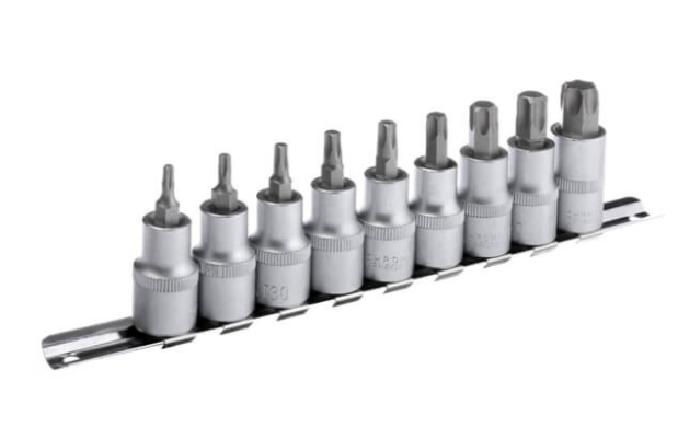 набор головок-вставок TORX 1/2"  9шт, T20-T70 (планка) HT-1849 - зображення 1