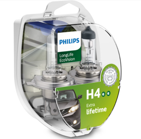 лампа H4 12V 60/55 (43) PHILIPS LongLife EcoVision (2шт) 12342LLECOS2 - зображення 1