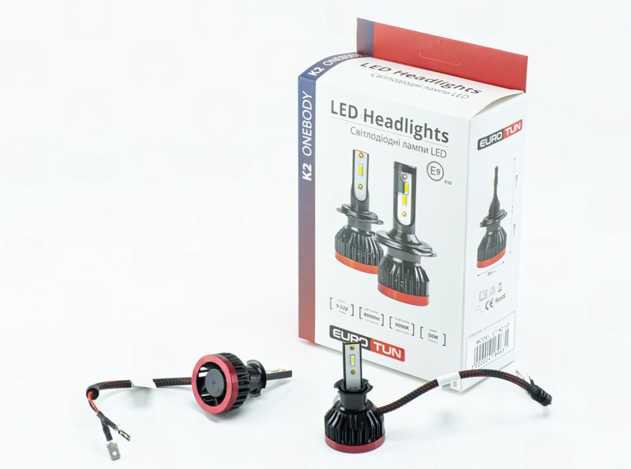 лампа LED H3 12V  50W EUROTUN K2 8000L 6000K радиатор с вентилят. ET-K2-H3 - зображення 1
